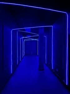 Blue LED geometric accent lighting by AMM Electric