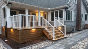 Deck and stair lighting at dusk by AMM Electric
